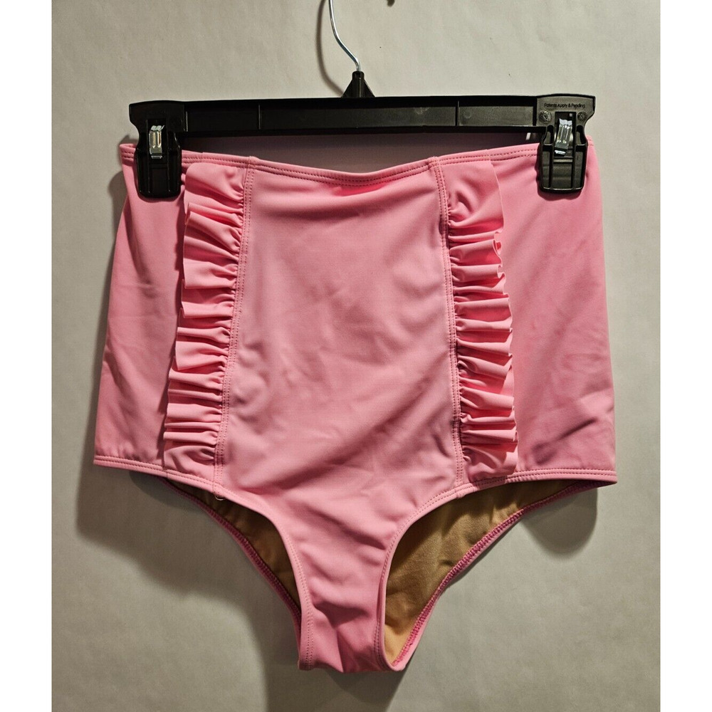 Kortni Jeane High Waisted Ruched Swim Bottom Women's Small Pink